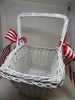 Basket Flower Girl Vintage Wicker White Red Bow Accent Wedding Accessory Table Decor - JAMsCraftCloset
