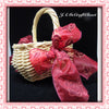 Basket Flower Girl Wedding Table Decor Vintage Small Rectangle Natural Wicker Red Gold Bows - JAMsCraftCloset