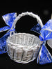 Basket Flower Girl Wedding Table Decor Vintage Round Silver Wicker Blue Snowflake Bows - JAMsCraftCloset