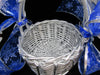 Basket Flower Girl Wedding Table Decor Vintage Round Silver Wicker Blue Snowflake Bows - JAMsCraftCloset