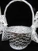 Basket Flower Girl Vintage Silver Woven White Lattice Ribbon Bows Crystal Bling Flower Accents - JAMsCraftCloset