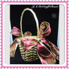 Basket Flower Girl Vintage Round Gold Burgundy and Gold Bow Wedding Accessory Table Decor - JAMsCraftCloset
