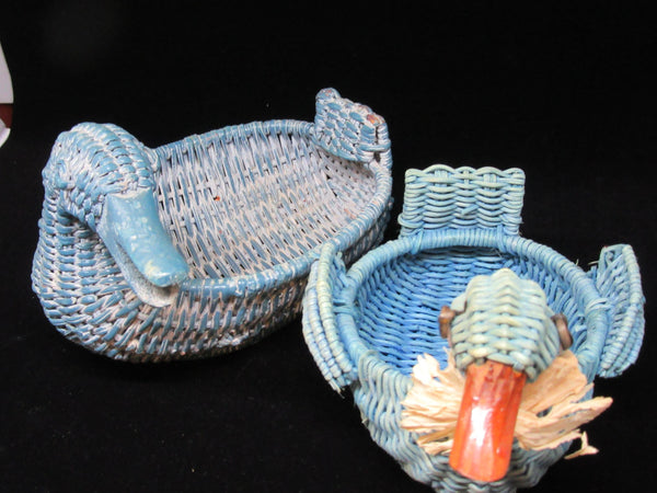 Ducks Wicker Vintage Blue Turquoise  Set of 2 - JAMsCraftCloset