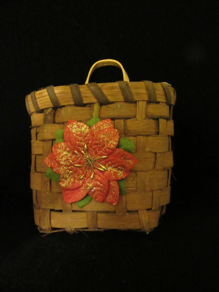 Basket Woven Wall SMALL Vintage Natural Glittered Poinsettia Accent Holiday Country - JAMsCraftCloset