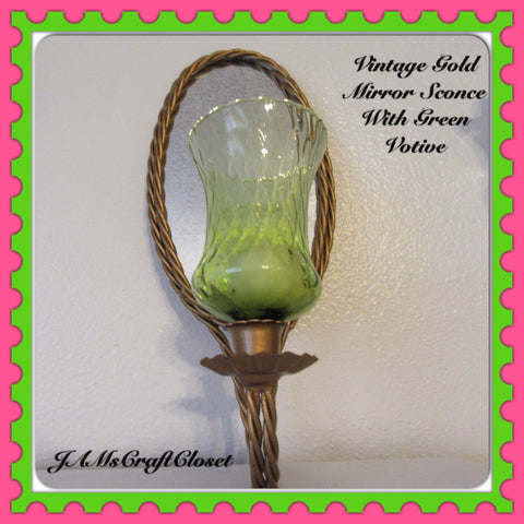 Mirror Sconce Rope Wire Vintage Gold Wrapped Green Votive Wall Lighting - JAMsCraftCloset