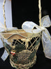Basket Wire Christmas Vintage Gold Holly Berries Accent White Bows - JAMsCraftCloset