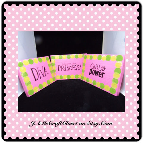 Pink Wooden Sign-Princess-Wall Hanging-Handmade-Hand Painted-Unique-One of a Kind-Home Decor-Wall Art-Girl Power-Gift-Nursery-DIVA-Shower - JAMsCraftCloset