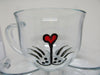Mug Kitty Cat Hand Painted Clear Glass  With Heart on Handle Gift for Child - JAMsCraftCloset