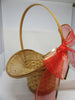 Basket Flower Girl Vintage Natural Woven Wide Brim Red Gold Bow Wedding Accessory Table Decor - JAMsCraftCloset