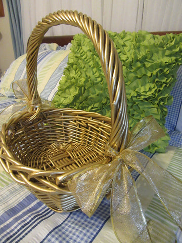 Basket Gathering Vintage Gold Woven - JAMsCraftCloset