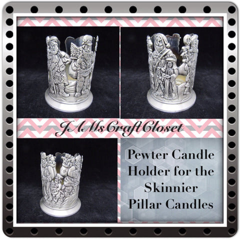 Candle Holder Pewter  Vintage Skinny Pillar Candles Santa - JAMsCraftCloset