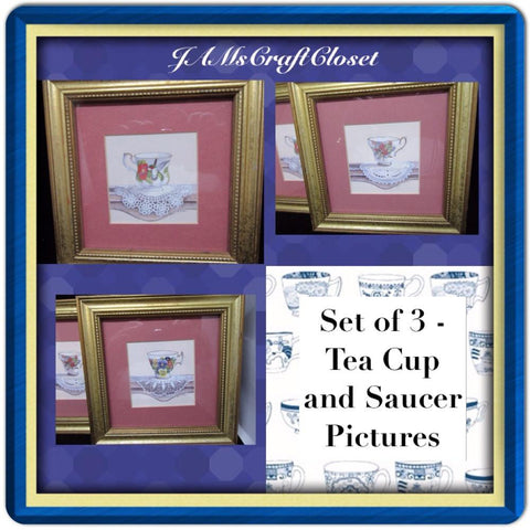 Tea Cups and Saucers-Vintage-Wall Art-Wall Hanging-Set of 3-Home Decor-Kitchen Decor-Country Decor-Victorian Decor-Gift - JAMsCraftCloset