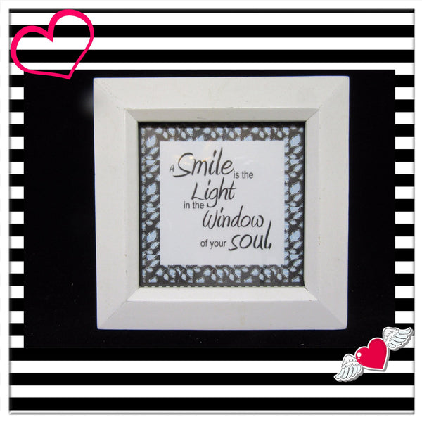 Smile- Positive Saying-Framed-Home Decor-Country Decor-Shelf Sitter-White Frame-Gift-Affirmation-Victorian-Cottage Chic-Soul-One of a Kind - JAMsCraftCloset