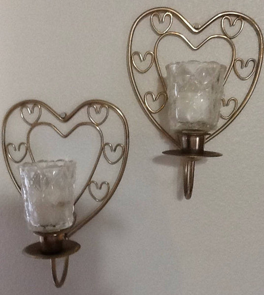 Candle Holder Sconces Vintage Gold Wire Heart Shaped Votive Tea Light Wall Art - JAMsCraftCloset