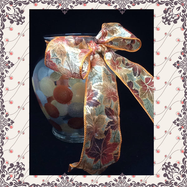 Vase Hand Painted Silver Gold and Bronze HAPPY DOTS with Fall Leaves Bow - JAMsCraftCloset
