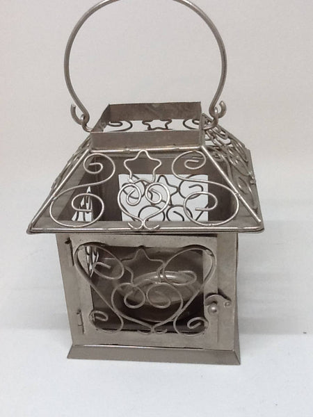 Lantern Small Vintage Tea Light Table Top Silver Tone - JAMsCraftCloset