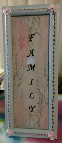 Picture Frame FAMILY Hand Painted Mint Green Frame Hand Painted Pink and Green Details - JAMsCraftCloset