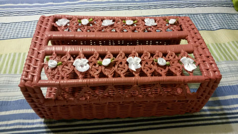 Tissue Box Holder UpCycled Cottage Chic Rose Wicker Slim White Ribbon Flowers Bows With Bling Home Decor Bath Decor One of a Kind Gift Idea - JAMsCraftCloset