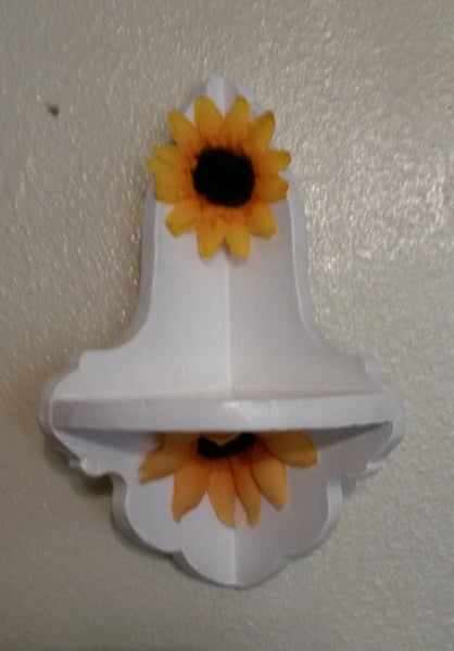 Corner Sunflower Shelf UpCycled Cottage Chic Small White Hand Painted Shelf Sunflowers Home Decor Kitchen Decor Office Decor One of a Kind - JAMsCraftCloset