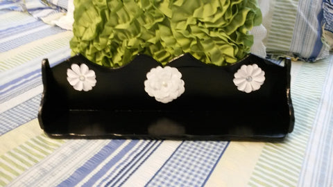 Wooden Shelf Vintage Handmade UpCycled Cottage Chic Black With White Flower Accents Home Decor Storage Country Decor Wall Art Wall Hanging - JAMsCraftCloset