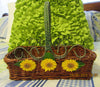 Basket Rectangle Wicker Green Wire Handles Natural Brown Yellow Daisy - JAMsCraftCloset