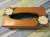 Tissue Holder Vintage Oak Wooden with Peach and White Flower Accents - JAMsCraftCloset