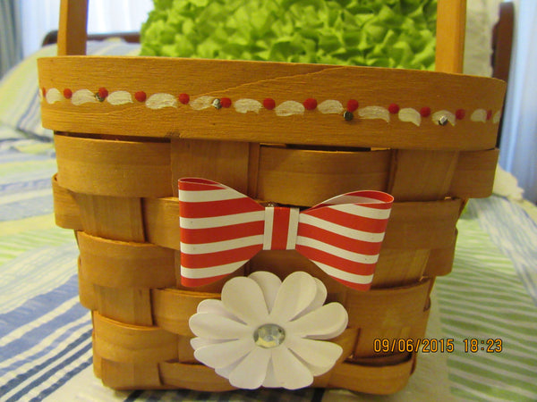 Basket Flower Girl Wooden Painted Red and White Accents Wedding Accessory Table Decor - JAMsCraftCloset