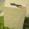 Tissue Box Holder White Metal Embossed Small with Peach Flower Accents - JAMsCraftCloset