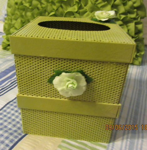 Tissue Box Holder Metal Light Olive Green Pale Green Paper Roses - JAMsCraftCloset