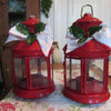 Lantern Up-Cycled Red Tea Light With White Bow and Holly Accents Lighting - JAMsCraftCloset
