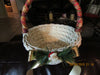 Basket Wicker Vintage White Ribbon Wrapped Handle, Gold Bow  Pine Needles and Santa Holiday - JAMsCraftCloset