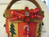 Basket Christmas Round Natural Woven With Green Trees and Candy Cane Accents - JAMsCraftCloset