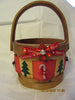 Basket Christmas Round Natural Woven With Green Trees and Candy Cane Accents - JAMsCraftCloset