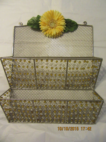 Organizer Metal Yellow and White Beaded  Large Yellow Flower Accent - JAMsCraftCloset