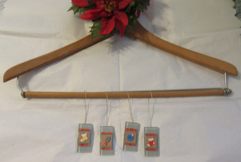 Ornaments Christmas Ceramic Tile Set of 4  Holly 2 Stockings and Bulb - JAMsCraftCloset