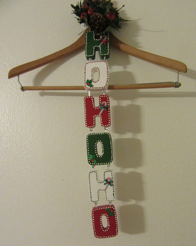 Wall Decor Ho Ho Ho Decor Christmas Wooden Hand Painted  Red, Green, White Candy Cane Accents - JAMsCraftCloset