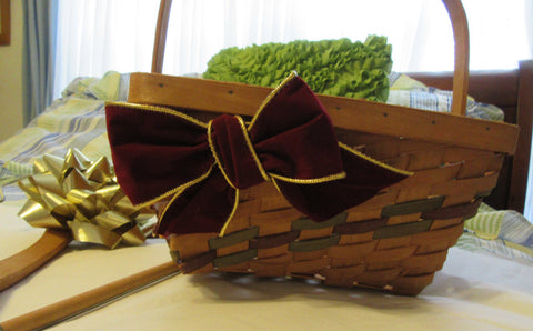 Basket Gathering Large Woven Vintage with Burgundy Green Woven Decoration - JAMsCraftCloset