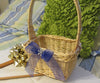 Basket Flower Girl Wicker Rectangle Natural Wicker Blue Gauze Bow - JAMsCraftCloset