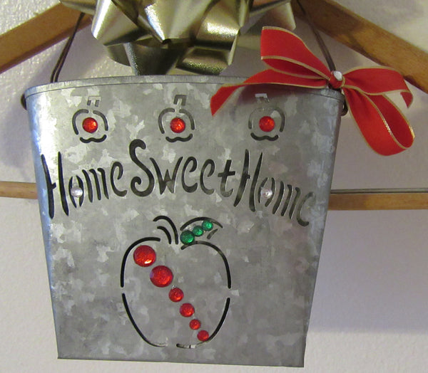 Basket Home Sweet Home Tin Apple Hanging Red Bow Bling - JAMsCraftCloset