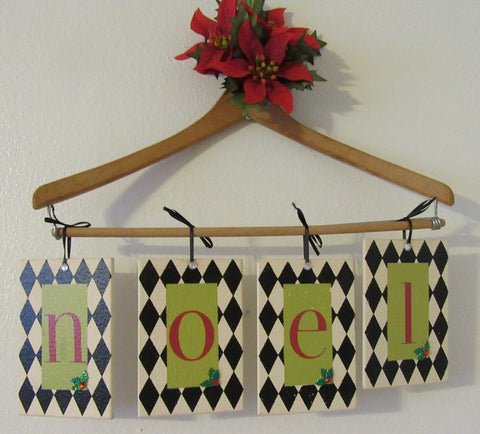 Ornaments Wooden Christmas Vintage Holiday NOEL  4 By 6 Inches SET of 4 Wall Art - JAMsCraftCloset