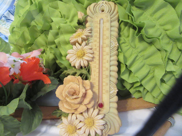 Thermometer Resin Unique Vintage With Beautiful Daisy Flower Accents Indoors or Outdoors - JAMsCraftCloset