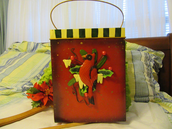 Basket Metal Vintage Holiday With Cardinal Mistletoe Accents - JAMsCraftCloset