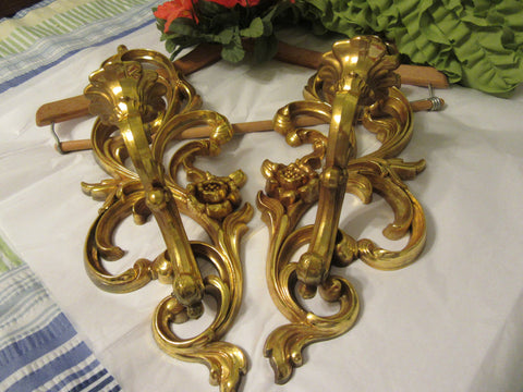 Sconces Vintage Gold  SYROCO 4531 L & R  Made in the USA  1960s  Set of 2  Wall Art - JAMsCraftCloset