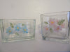 Containers Glass Hand Painted Small Clear Pink One Square and Blue One Rectangle - JAMsCraftCloset