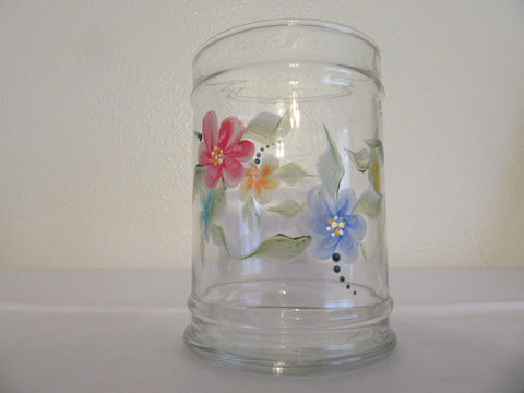 Glass Vase Hand Painted Clear Round Multi Colored Floral Accents Home Decor Table Decor Cottage Chic Victorian Decor One of a Kind Gift - JAMsCraftCloset