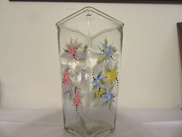 Vase Floral Tall Rectangle Hand Painted Red Blue Yellow Purple Flowers - JAMsCraftCloset