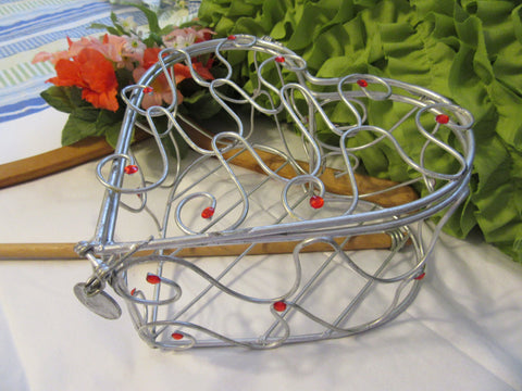 Basket Wire Heart Silver Red Bling Accents Opens to Hold Your Special Items {{ JAMsCraftCloset }}