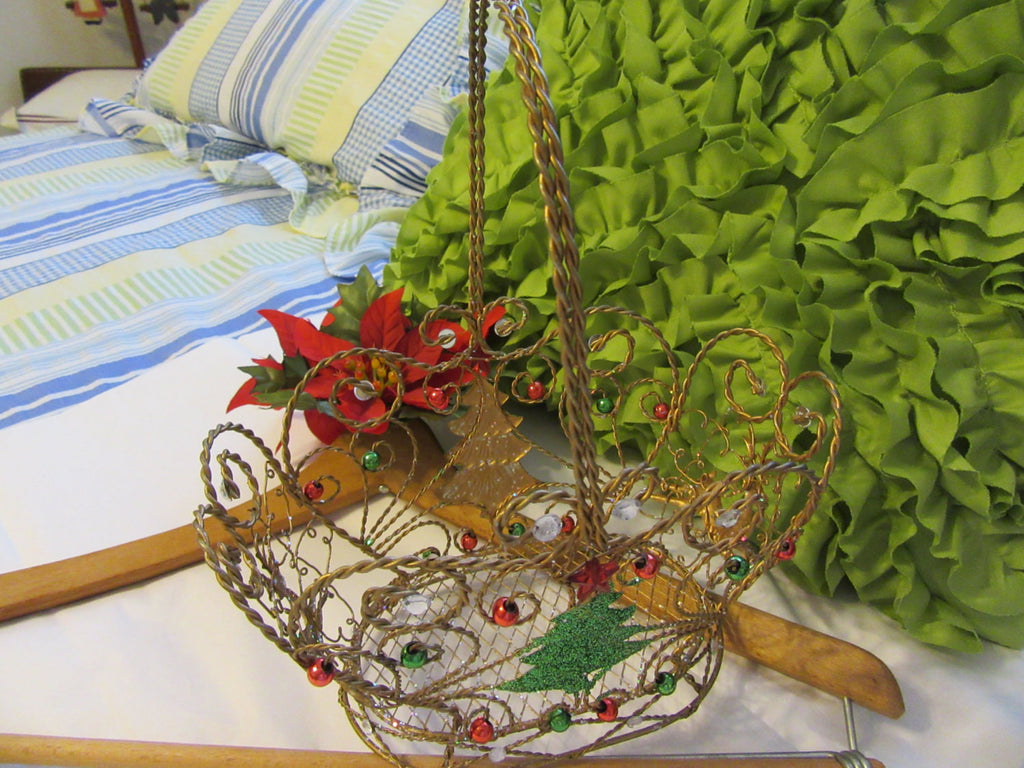 Basket Wire Christmas Blinged Out Gold Tree On Front Sides Reindeer On ...