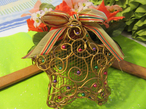 Basket Star Wire Vintage Gold Beaded Opens Decorative Bow - JAMsCraftCloset