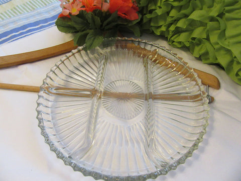 Serving Tray Platter 4 Section Vintage Clear Glass Round Relish Vegetable Cheese Platter Tray - JAMsCraftCloset